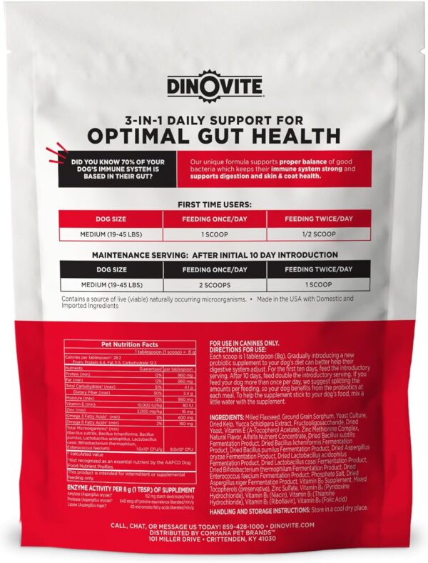 Dinovite Probiotic Supplement for Dogs - Omega 3 for Dogs - Hot Spot Relief - Skin & Coat Supplement for Dogs - 30 Day Supply (30 Day Supply, Medium Dogs (18-45 lbs)) - Image 2