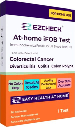EZCHECK® at-Home iFOB Test (1 Test) Immunochemical Fecal Occult Blood Test (FIT) for Colon Health Screening, Colon Cancer Screening, Colorectal Cancer Screening, Colon Disease Test - FSA/HSA Eligible