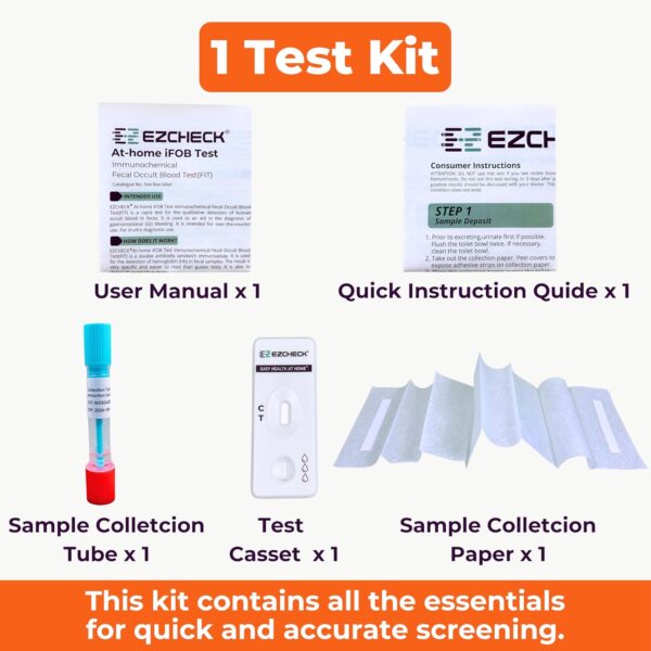 EZCHECK® at-Home iFOB Test (1 Test) Immunochemical Fecal Occult Blood Test (FIT) for Colon Health Screening, Colon Cancer Screening, Colorectal Cancer Screening, Colon Disease Test - FSA/HSA Eligible - Image 2