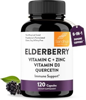 Elderberry Vitamin C and Zinc 120 Capsules | with Quercetin and Vitamin D3 | Immune Support for Adults | Zink Supplements for Men and Women | 2 Months Supply | Natural Immunity Booster