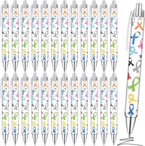 Fulmoon 36 Pieces Cancer Awareness Ballpoint Pens Bulk Colorful Ribbon Retractable Gel Pen Black Ink Cancer Awareness Accessories for Public Events Charity Supplies Decor