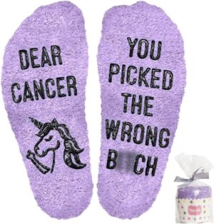 Funny Cancer Socks, Breast Cancer Gifts For Women, Fighting Ovarian Care Present For Chemo Patients Female, End Of Chemo Survivor Gifts, Dear Cancer You Picked The Wrong B Socks