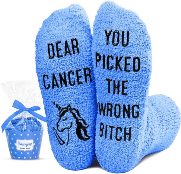 HAPPYPOP Breast Cancer Awareness Socks - Inspirational Chemo Socks, Survivor Gifts For Cancer Patients