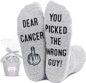 HAPPYPOP Men Fuzzy Breast Cancer Awareness Socks Chemo Socks, Breast Cancer Gifts Breast Cancer Awareness Gifts For Men