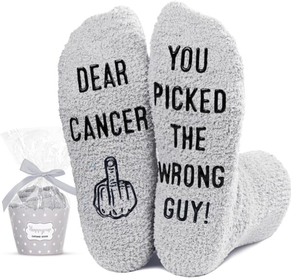HAPPYPOP Men Fuzzy Breast Cancer Awareness Socks Chemo Socks, Breast Cancer Gifts Breast Cancer Awareness Gifts For Men
