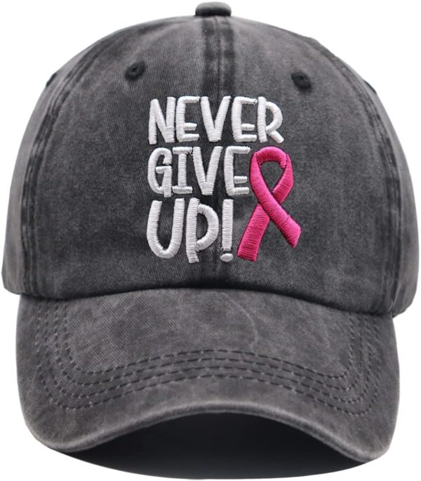 HHNLB Women's Pink Ribbon Logo Breast Cancer Awareness Hat, Embroidered Adjustable Never Give Up Baseball Cap
