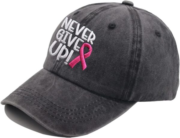 HHNLB Women's Pink Ribbon Logo Breast Cancer Awareness Hat, Embroidered Adjustable Never Give Up Baseball Cap - Image 2