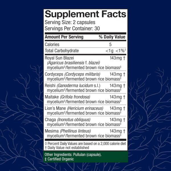 Host Defense Stamets 7-7 Species Blend - Mushroom Supplement for Immune Support - Includes Royal Sun Blazei, Cordyceps, Reishi, Maitake, Lion's Mane, Chaga & Mesima - 60 Capsules (30 Servings) - Image 2