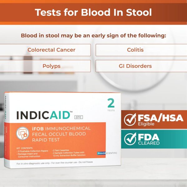 INDICAID Immunochemical Fecal Occult Blood Rapid Test (iFOB), FIT Colon Test, Accurate and Easy at Home, No Prep Required. FSA/HSA Eligible (2 Pack) - Image 2