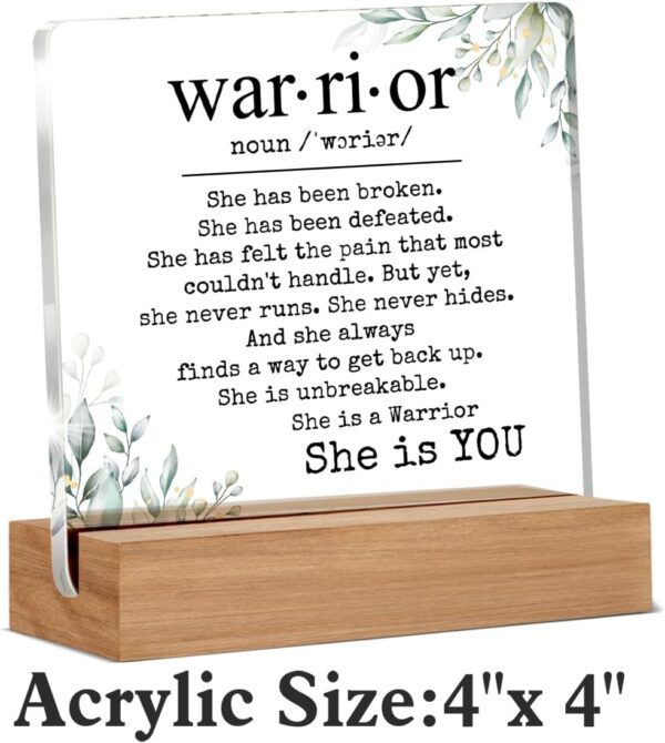 Inspirational Cancer Survivor Gifts for Women Mom, Breast Cancer Gifts for Woman, Warrior is You Home Decorative Signs Plaque for Desk - Image 2