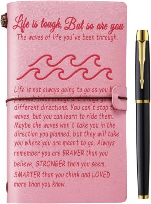 Inspirational Gifts for Women, Leather Journal Notebook Breast Cancer Self Care for Woman, Get Well Gift for Women after Surgery, Relaxation Stress Relief Anxiety Relief Gifts