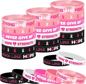 Lesnala 48 PCS Breast Cancer Awareness Bracelet Pink Ribbon Silicone Wristbands Hope Faith Strength Courage Inspiring Rubber Accessories for Women Party Supplies Favors