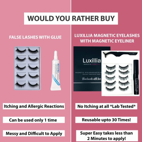 Luxillia Magnetic Eyelashes with Eyeliner 7 Piece Set, Most Natural Looking Magnetic Lashes Kit with Applicator, Best 8D, 3D Look, Reusable Fake Eye Lash, No Glue, Strongest Waterproof Liquid Liner - Image 2