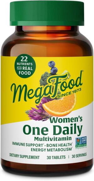MegaFood Womens Multivitamin One Daily - Multivitamin for Women - Vitamin C, Vitamin D, Iron & B Vitamins - Bone, Energy Metabolism & Immune Support - Vegetarian, GlutenFree - 30 Tablets, 30 Servings