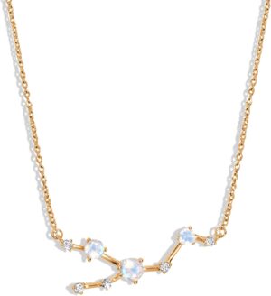 Moon Magic Moonstone Necklace - Zodiac Constellation / 925 Sterling Silver - 18k Rose Gold - Yellow Gold Zodiac Sign Necklaces for Women/Astrology & Horoscope Authentic Rainbow Moonstone Jewelry