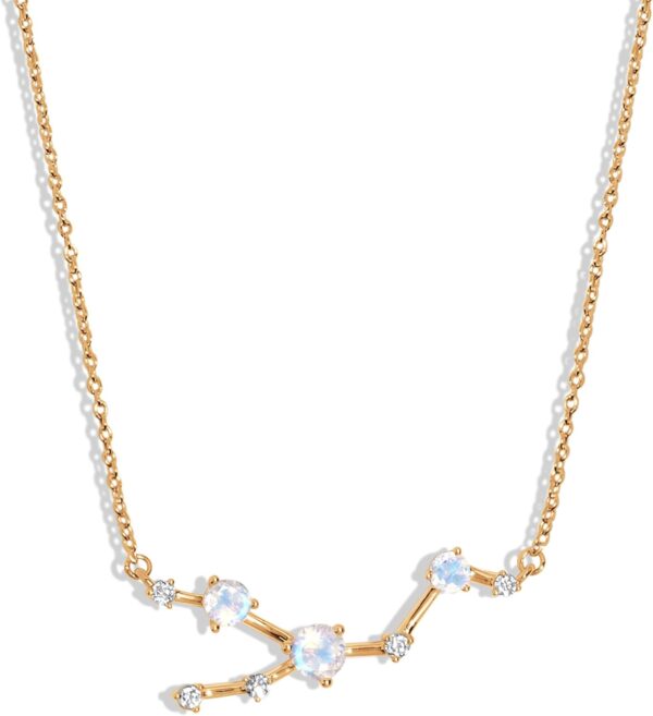 Moon Magic Moonstone Necklace - Zodiac Constellation / 925 Sterling Silver - 18k Rose Gold - Yellow Gold Zodiac Sign Necklaces for Women/Astrology & Horoscope Authentic Rainbow Moonstone Jewelry