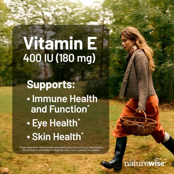 NatureWise Vitamin E 400 IU Softgels (180mg DL-Alpha) - Dairy, Gluten, and Soy Free, Non-GMO Antioxidant Dietary Supplement for Skin, Heart, Eye, and Immune Health Support - 2-Month Supply, 60 Count - Image 2