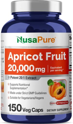 NusaPure Apricot 20:1 Extract, 1000 mg Equivalent to 20,000mg 150 Veggie Capsules (Vegan, Non-GMO)