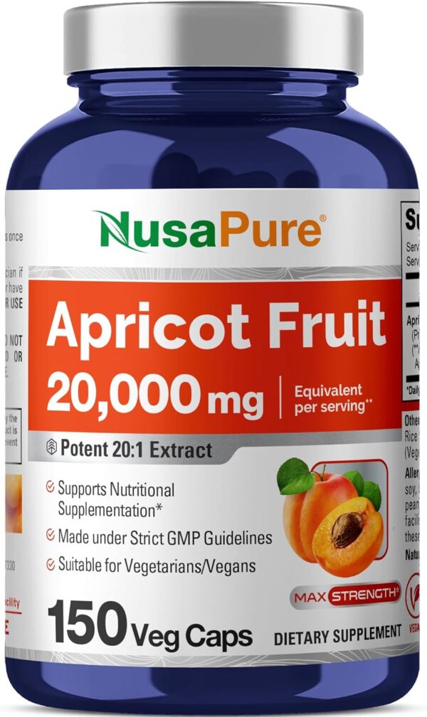 NusaPure Apricot 20:1 Extract, 1000 mg Equivalent to 20,000mg 150 Veggie Capsules (Vegan, Non-GMO)