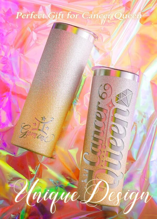 Onebttl Zodiac Gifts for Women, Best Friend Birthday Gifts for Her, 20oz Stainless Steel Tumbler, Engraved Logo Gold and Silver, Cancer - Image 2
