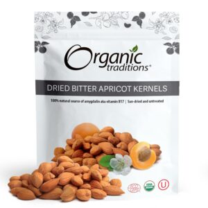 Organic Traditions Apricot Kernels – Sundried - Natural Source of Vitamin B17 – Sweet & Bitter Apricot Seeds - 8oz