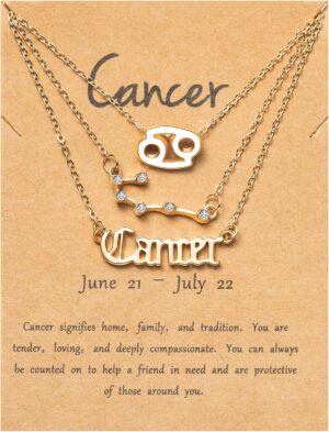 PANTIDE 3Pcs Constellation Zodiac Layer Necklaces for Women Girls, Retro 14K Gold Plated 12 Constellation Pendant Necklace Exquisite Letter Horoscope Old English Zodiac Sign Jewelry Birthday Gift