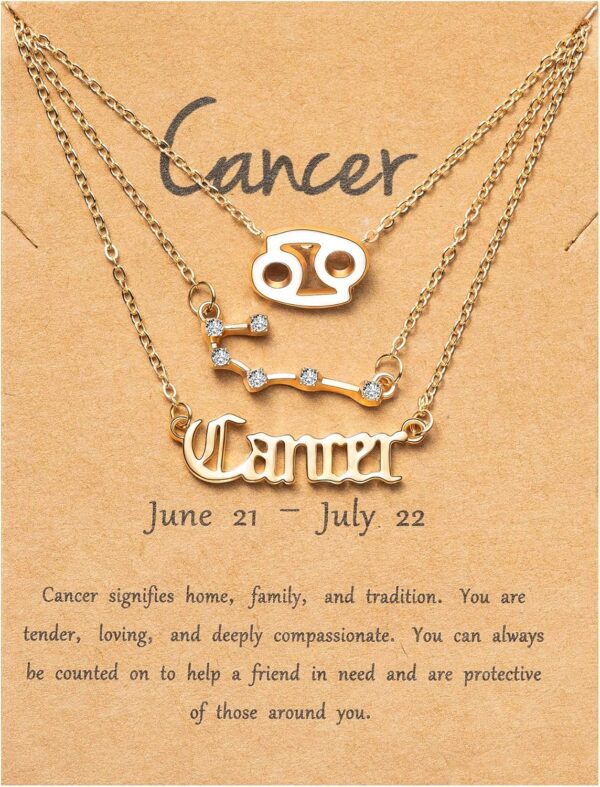 PANTIDE 3Pcs Constellation Zodiac Layer Necklaces for Women Girls, Retro 14K Gold Plated 12 Constellation Pendant Necklace Exquisite Letter Horoscope Old English Zodiac Sign Jewelry Birthday Gift