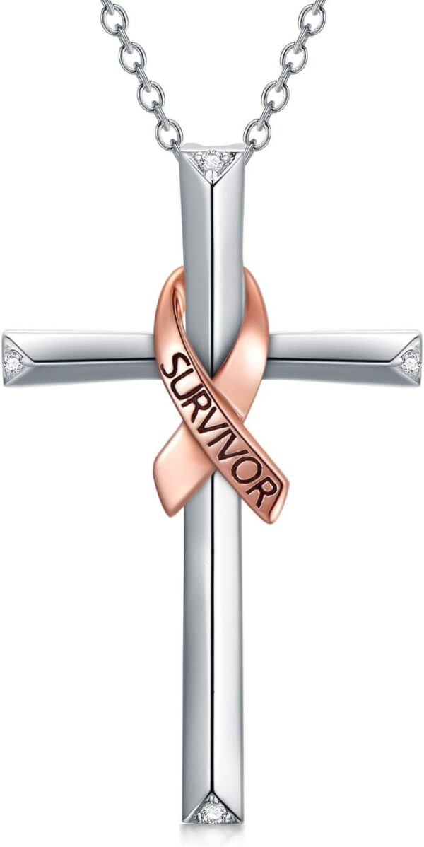PEIMKO Breast Cancer Awareness Survivor Jewelry Gifts for Women, 925 Sterling Silver Breast Cancer Survivor Heart Pendant Necklace for Women Post Surgery Survivor Chemo