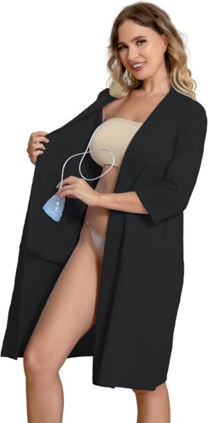 Post Surgery Mastectomy Robe Women with 4 Internal Drain Pockets 3/4 Sleeves Night Gowns Pajama Dress Shirts