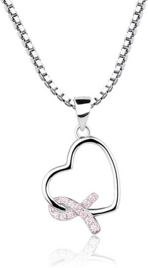 Precious Pieces Sterling Silver Heart "Never Give up - You are Loved" Cancer Survivor and Awareness Ribbon Necklace