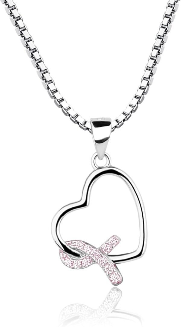 Precious Pieces Sterling Silver Heart "Never Give up - You are Loved" Cancer Survivor and Awareness Ribbon Necklace
