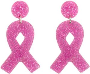 ROSTIVO Pink Ribbon Earrings for Women Lightweight Acrylic Stud Dangle Earrings for Breast Cancer Awareness