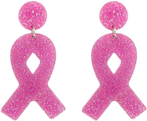 ROSTIVO Pink Ribbon Earrings for Women Lightweight Acrylic Stud Dangle Earrings for Breast Cancer Awareness