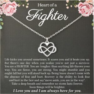 RareLove Strength Necklaces for Women,Strength of a Fighter 925 Sterling Silver Tiny Infinity Heart Necklaces for Women,Breast Cancer Survivor Gift,Get Well Soon,Comfort Items for Cancer Patients