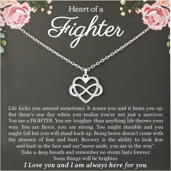 RareLove Strength Necklaces for Women,Strength of a Fighter 925 Sterling Silver Tiny Infinity Heart Necklaces for Women,Breast Cancer Survivor Gift,Get Well Soon,Comfort Items for Cancer Patients