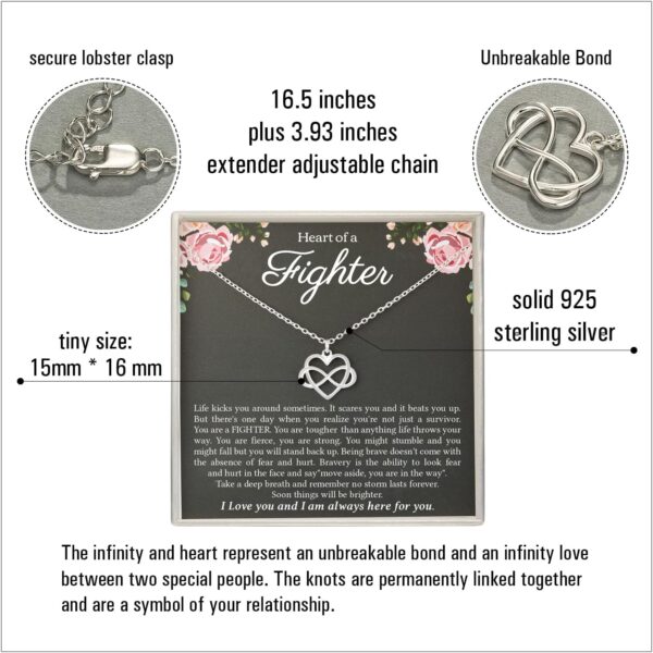 RareLove Strength Necklaces for Women,Strength of a Fighter 925 Sterling Silver Tiny Infinity Heart Necklaces for Women,Breast Cancer Survivor Gift,Get Well Soon,Comfort Items for Cancer Patients - Image 2