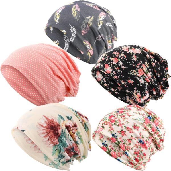 SATINIOR 5 Pieces Women's Slouchy Beanie Chemo Hat Stretch Cancer Head Wraps Sleep Head Scarf for Cancer Patient