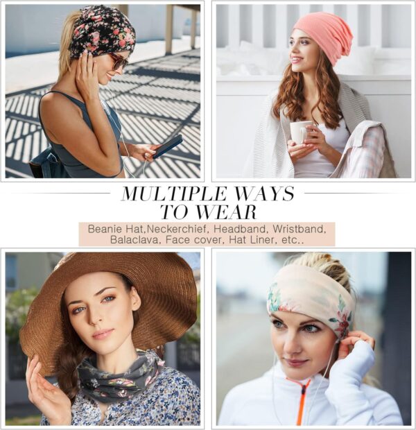 SATINIOR 5 Pieces Women's Slouchy Beanie Chemo Hat Stretch Cancer Head Wraps Sleep Head Scarf for Cancer Patient - Image 2