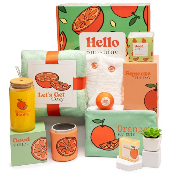 Self Care Package for Women – Thinking of You Self Care Kit, Orange Birthday Box for Her, Get Well Soon Basket, Spa Treat for Women, After Surgery Care Package, Thoughtful Gift Idea
