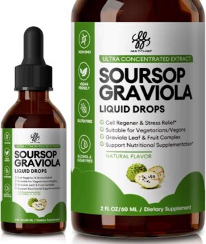 Soursop Graviola Liquid Drop for Cell Support & Regeneration, Immune System and Gut Health Support, Soursop Bitters Liquid, Herbal Goodness, Sugar/Gluten Free, Natural Flavor, 2 Fl Oz
