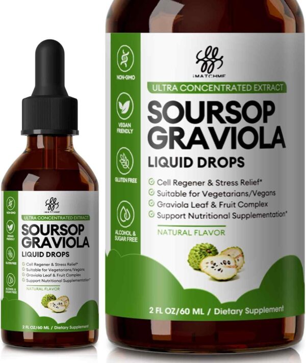 Soursop Graviola Liquid Drop for Cell Support & Regeneration, Immune System and Gut Health Support, Soursop Bitters Liquid, Herbal Goodness, Sugar/Gluten Free, Natural Flavor, 2 Fl Oz