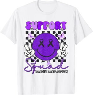 Support Pancreatic Cancer Awareness Smile Face Purple Ribbon T-Shirt