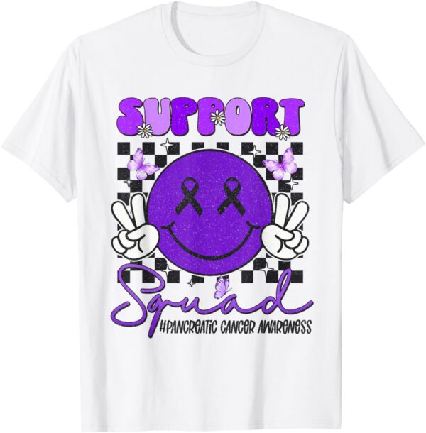 Support Pancreatic Cancer Awareness Smile Face Purple Ribbon T-Shirt