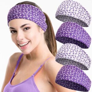 WILLBOND 4 Pcs Purple Ribbon Pancreatic Cancer Awareness Headbands for Women Domestic Violence Awareness Headbands Thin Elastic Sweat Wicking Stretchy Hairband for Charity Fundraiser Support Supplies