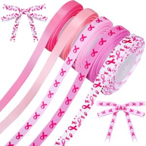 Whaline 50 Yards Breast Cancer Awareness Grosgrain Ribbon Satin Pink & Hot Pink Craft Ribbon for DIY Crafts Bow Wreath Sewing Gift Wrapping Decorations 1cm/3/8 Inch