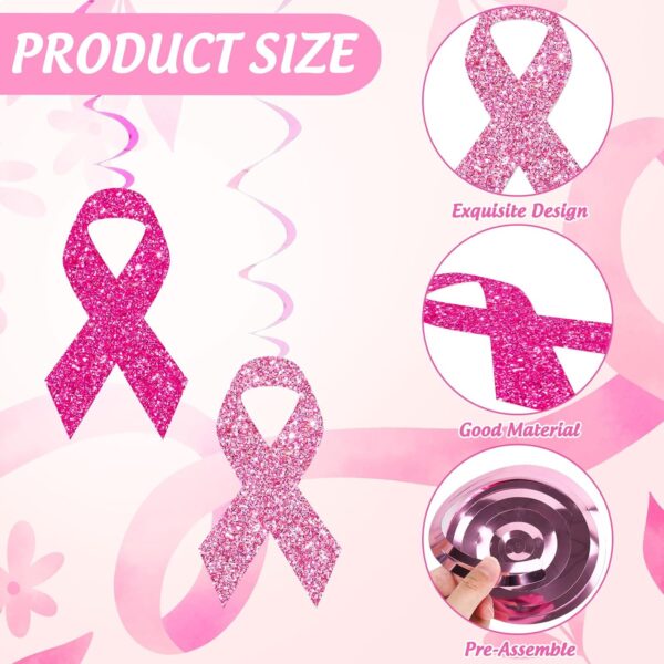 Whaline Breast Cancer Awareness Hanging Swirls Glitter Pink Ribbon Ceiling Spiral Streamers Hanging Ornaments for Home Party Wall Decoration Supplies, 18 Pcs - Image 2
