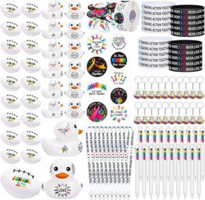 1140 Pcs Cancer Awareness Set Colorful Ribbon Oncology Nurse Accessories Include Lanyards Keychains Stickers Buttons Stress Balls Pens Silicone Bracelets Rubber Ducks