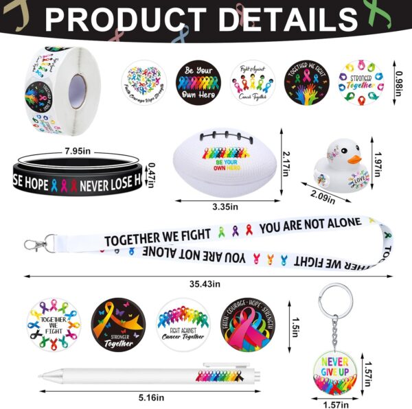 1140 Pcs Cancer Awareness Set Colorful Ribbon Oncology Nurse Accessories Include Lanyards Keychains Stickers Buttons Stress Balls Pens Silicone Bracelets Rubber Ducks - Image 2