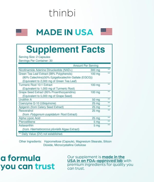 NAD Supplement 8457 mg Extra Strength NMN Alternative Liposomal + Green Tea for Women & Men, Resveratrol, CoQ10, Alpha Lipoic Acid – Energy Anti-Aging,Cell Regeneration –30-Day - Image 7