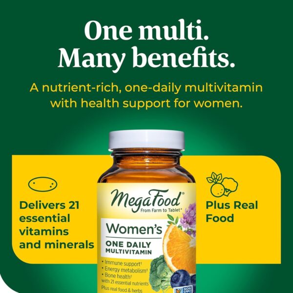 MegaFood Womens Multivitamin One Daily - Multivitamin for Women - Vitamin C, Vitamin D, Iron & B Vitamins - Bone, Energy Metabolism & Immune Support - Vegetarian, GlutenFree - 60 Tablets, 60 Servings - Image 3